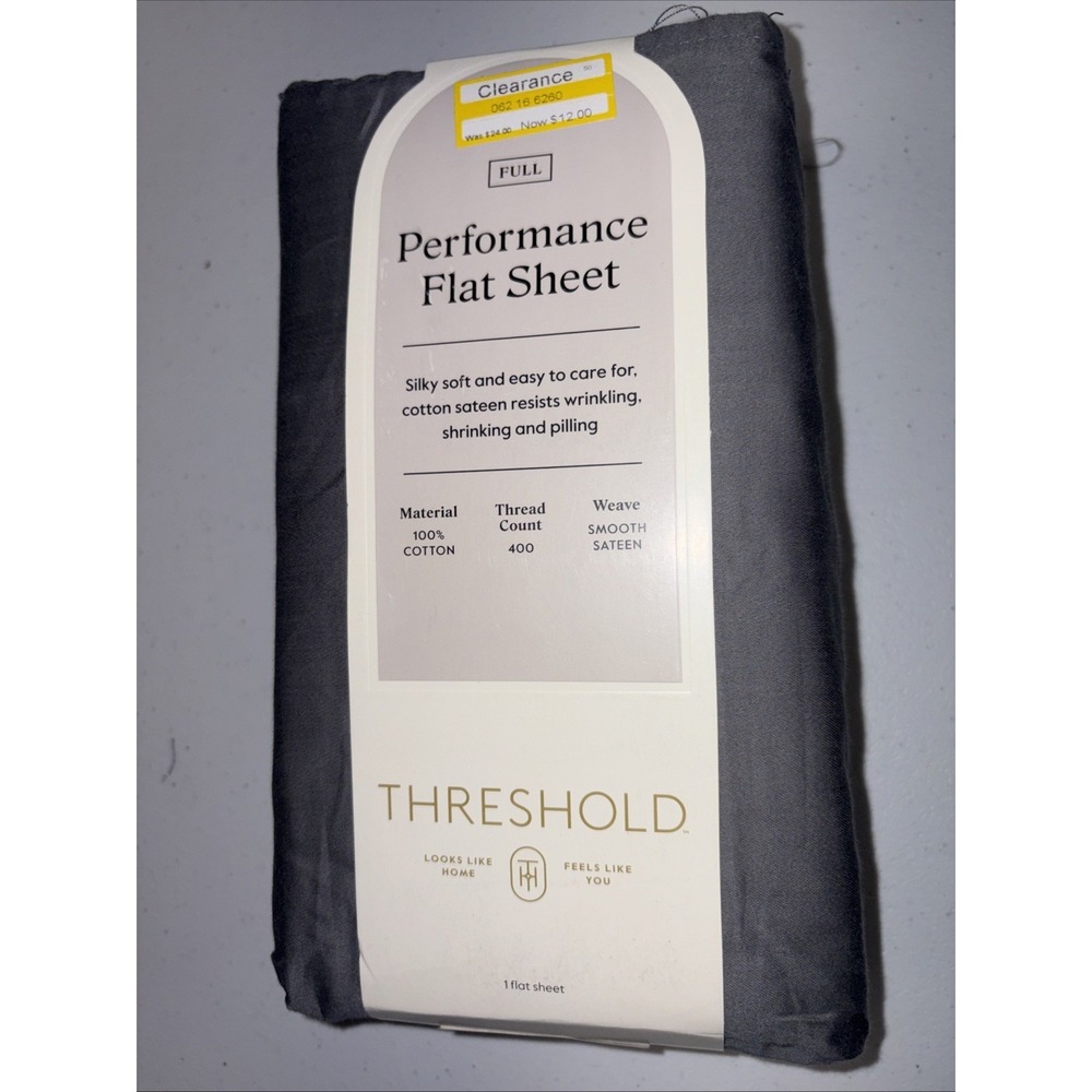 Full 400 Thread Count Performance Flat Sheet Dark Gray - Threshold: Cotton